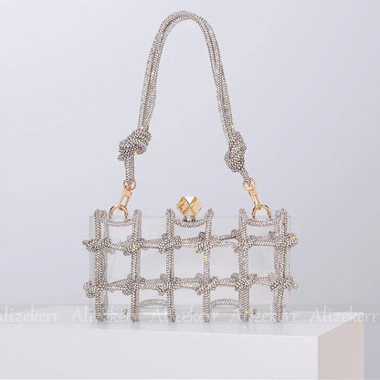 Peris Gems  Silver / L19 x W6 x H9.5cm Clear Transparent Diamond Rope Purse for Women SHEIN Amazon Temu