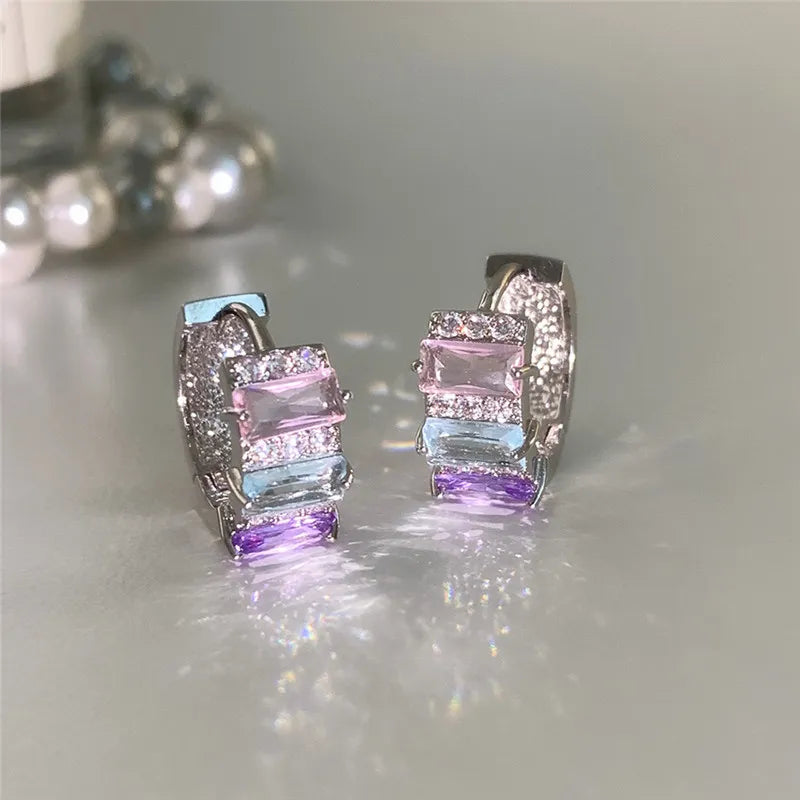Peris Gems  Silver Pink and Purple Shining Diamond Hoop Earrings for Women SHEIN Amazon Temu