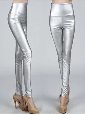 Peris Gems  Silver / S Warm High Waisted Stretchy Pencil PU Leather Leggings for Women Warm High Waist Stretchy PU Leather Leggings for Women SHEIN Amazon Temu