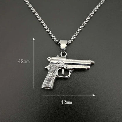 Peris Gems  silver with stone / 60cm Hip Hop Style Pistol Gun Stainless Necklaces for Men SHEIN Amazon Temu