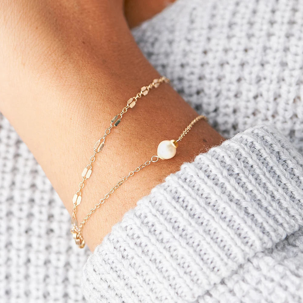 Peris Gems  Simple Layered Lip Chain Pearl Bracelets for Women SHEIN Amazon Temu