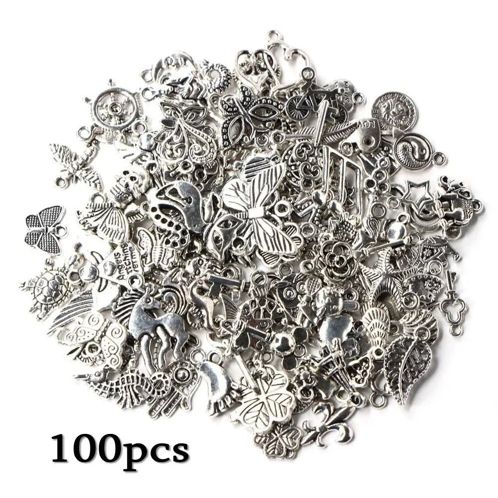 Peris Gems sivler 100pcs Tibetan Silver Mixed Heart Butterfly Key Crown Charms Pendants DIY Jewelry for Necklace Bracelet Making Accessaries SHEIN Amazon Temu