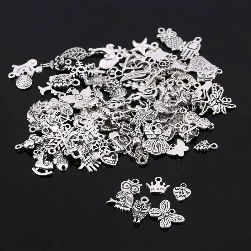 Peris Gems sivler 100pcs Tibetan Silver Mixed Heart Butterfly Key Crown Charms Pendants DIY Jewelry for Necklace Bracelet Making Accessaries SHEIN Amazon Temu