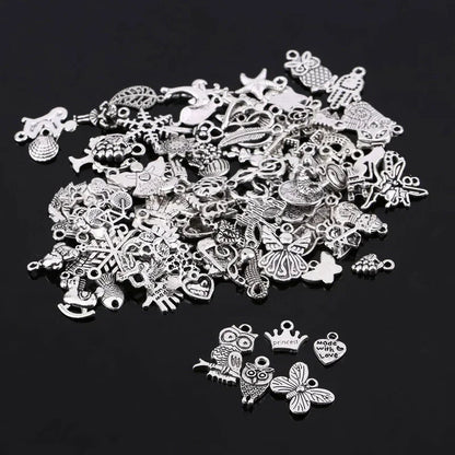 Peris Gems sivler 100pcs Tibetan Silver Mixed Heart Butterfly Key Crown Charms Pendants DIY Jewelry for Necklace Bracelet Making Accessaries SHEIN Amazon Temu