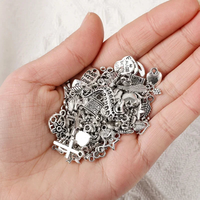 Peris Gems sivler 100pcs Tibetan Silver Mixed Heart Butterfly Key Crown Charms Pendants DIY Jewelry for Necklace Bracelet Making Accessaries SHEIN Amazon Temu