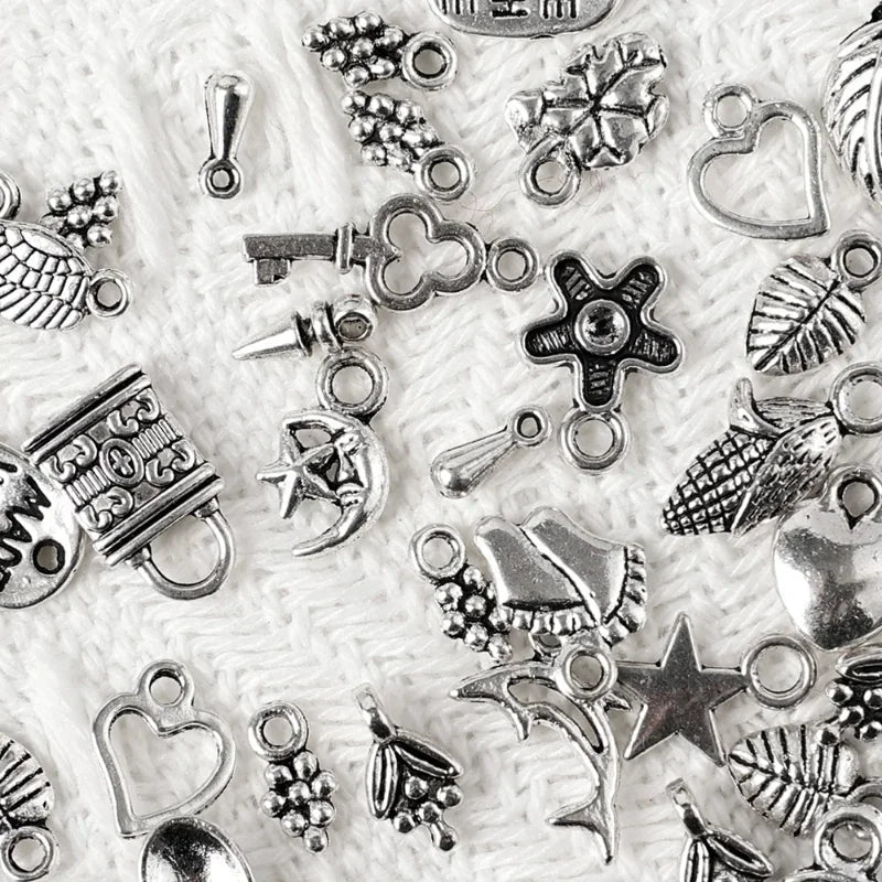Peris Gems sivler 100pcs Tibetan Silver Mixed Heart Butterfly Key Crown Charms Pendants DIY Jewelry for Necklace Bracelet Making Accessaries SHEIN Amazon Temu