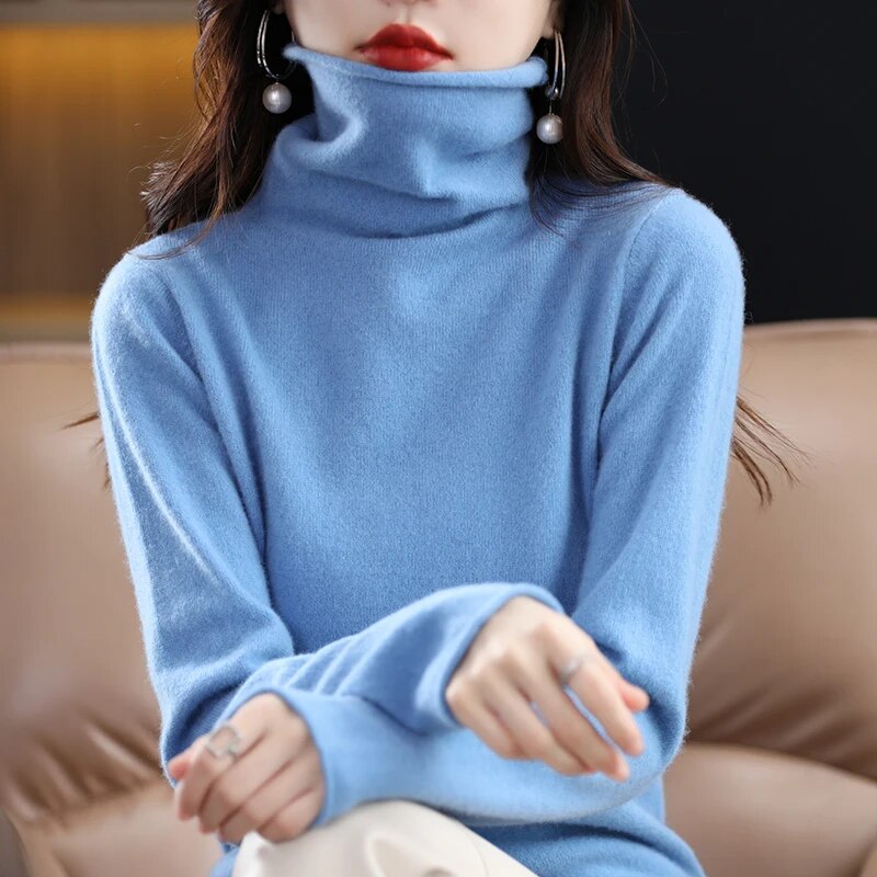 Peris Gems  Sky Blue / S Pure 100% Wool Autumn Winter Cashmere Sweaters for Women SHEIN Amazon Temu