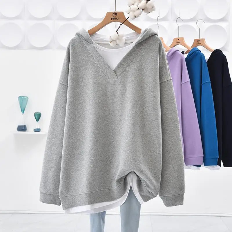 Peris Gems Spring Autumn Oversized Casual Solid Color Hoodies Femme Simplicity Patchwork Loose All-match Top Tee Women Clothes Sweatshirts SHEIN Amazon Temu