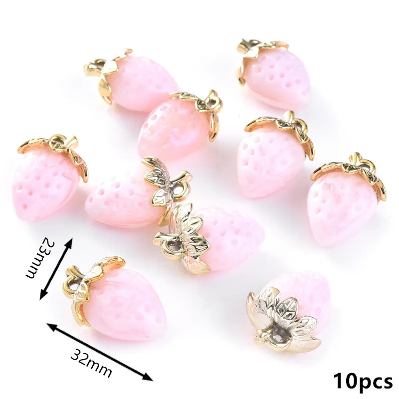 Peris Gems Straw Pink 10Pcs Cute Red Acrylic Strawberry Apple Orange Mango Fruit Resin Pendants Charms for Jewelry Making Earrings Necklace Accessory SHEIN Amazon Temu