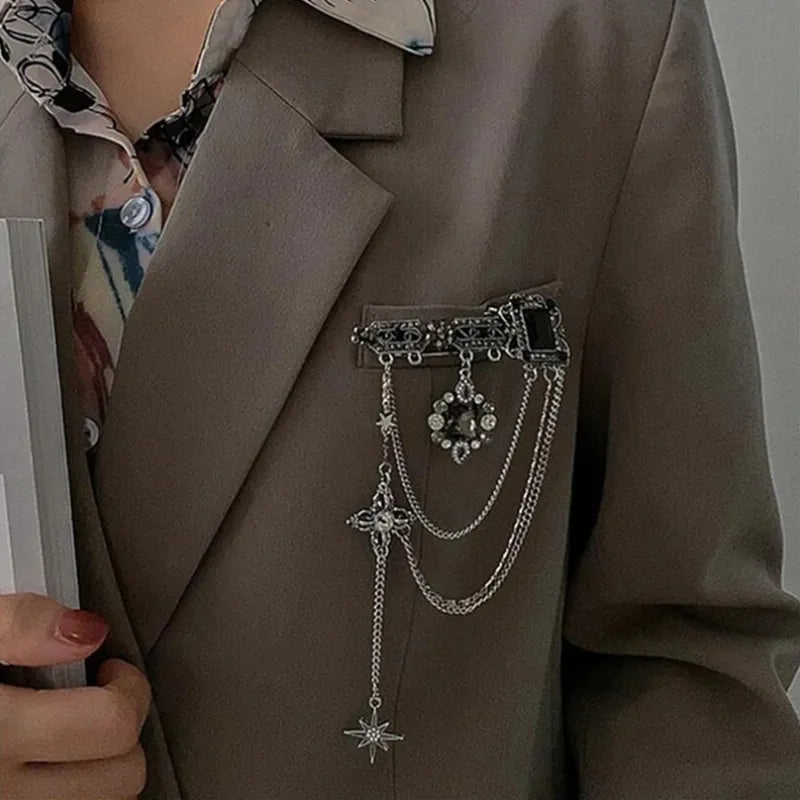 Peris Gems Stylish Vintage Y2K Jewelry Tassel Brooch Men Women Chain Lapel Pin Harajuku Suit Jackets Aesthetic Decoration for Dropship SHEIN Amazon Temu