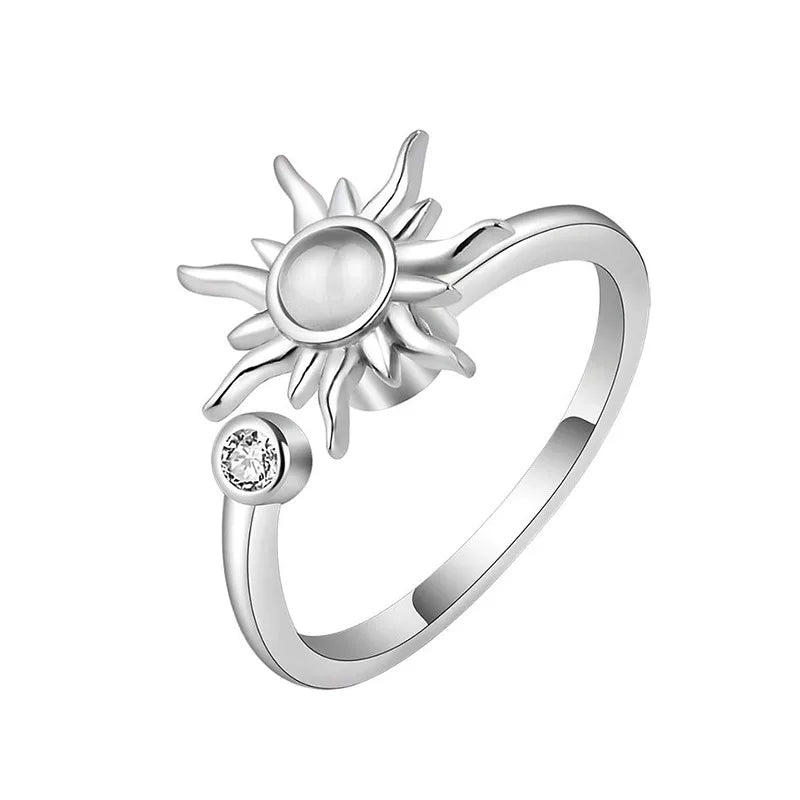 Peris Gems Sun Silver / resizable 10mm Anxiety Rings For Women Y2k Jewelry Rings Butterfly Daisy Bead Anti Stress Fidget Spinner Rings For Teens 2024 Aesthetic SHEIN Amazon Temu