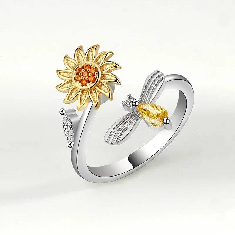 Peris Gems Sunflower 01 / resizable 10mm Anxiety Rings For Women Y2k Jewelry Rings Butterfly Daisy Bead Anti Stress Fidget Spinner Rings For Teens 2024 Aesthetic SHEIN Amazon Temu