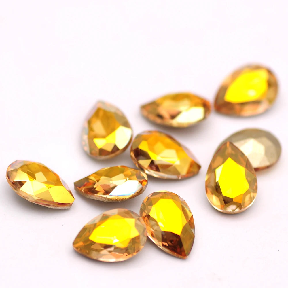 Peris Gems Sunshine gold 10pcs 6x8mm Pear Glitter Crystal Nail Charms Rhinestone Colorful 3D Jewelry Making Beads DIY Nail Art Accessories SHEIN Amazon Temu