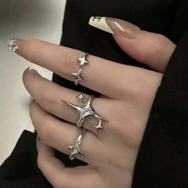Peris Gems Vintage Irregular Cross Star Open Ring for Women Men Punk Gothic Sliver Color Adjustable Couple Rings Y2K Egirl Jewelry Gift SHEIN Amazon Temu