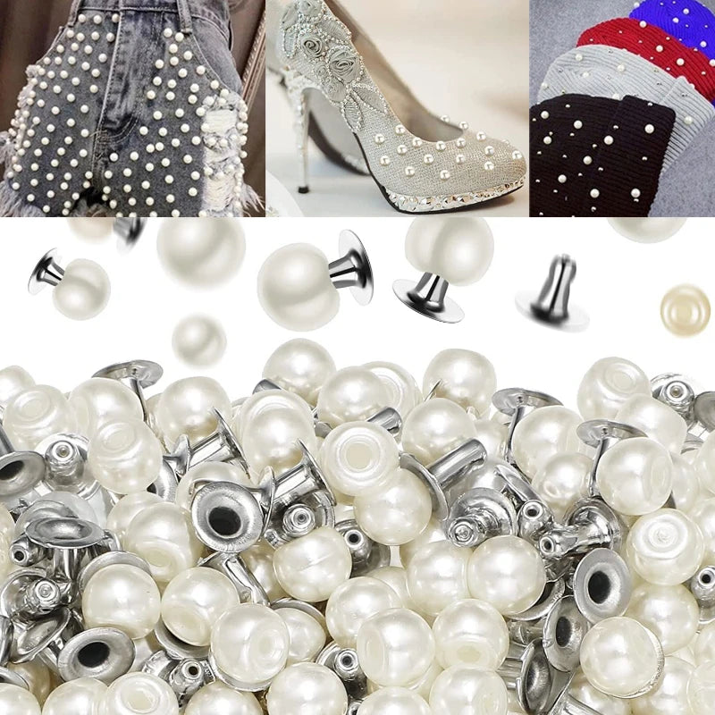 Peris Gems white 100Pcs Round Imitation Pearl Rivets Stud DIY Wedding Dress Decor Rivet Pearls Set Garment Shoes Bag Hat Accessories Beads Spikes SHEIN Amazon Temu