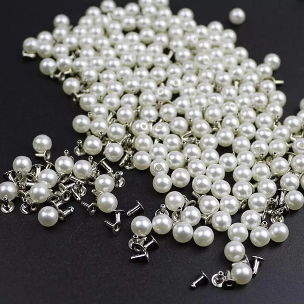 Peris Gems white 100Pcs Round Imitation Pearl Rivets Stud DIY Wedding Dress Decor Rivet Pearls Set Garment Shoes Bag Hat Accessories Beads Spikes SHEIN Amazon Temu