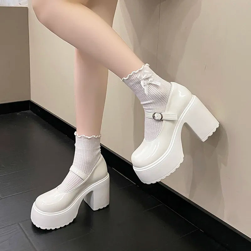 Peris Gems  white / 3.5 Leather Platform Lolita Mary Jane Shoes for Women SHEIN Amazon Temu