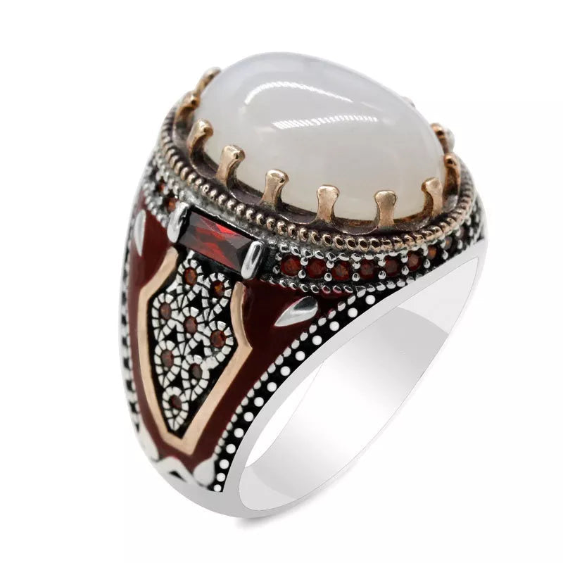 Peris Gems  White / 6 Domineering Moonstone Inlaid Rings for Men SHEIN Amazon Temu