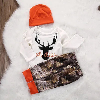 Peris Gems  White and Orange / 3M Newborn Babies 3pc Deer Print Hoodie Hat and Pants Set SHEIN Amazon Temu