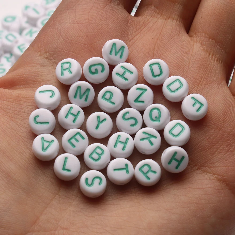 Peris Gems white green / 100pcs 100/200pcs Letter Beads White Black Round Gold Silver Color Acrylic Alphabet Beads for Jewelry Bracelet Necklace Key Chain DIY SHEIN Amazon Temu