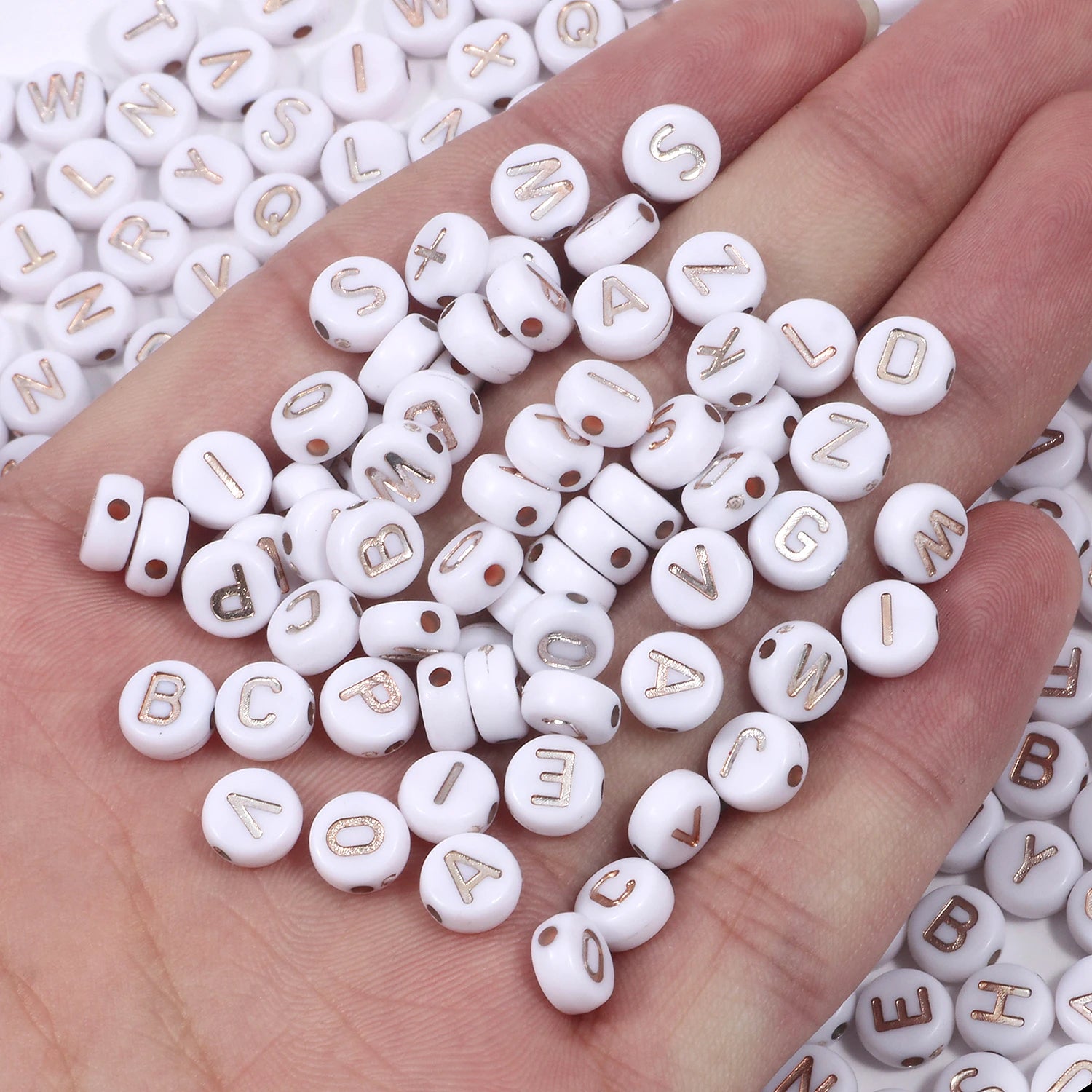 Peris Gems white rose gold / 100pcs 100/200pcs Letter Beads White Black Round Gold Silver Color Acrylic Alphabet Beads for Jewelry Bracelet Necklace Key Chain DIY SHEIN Amazon Temu