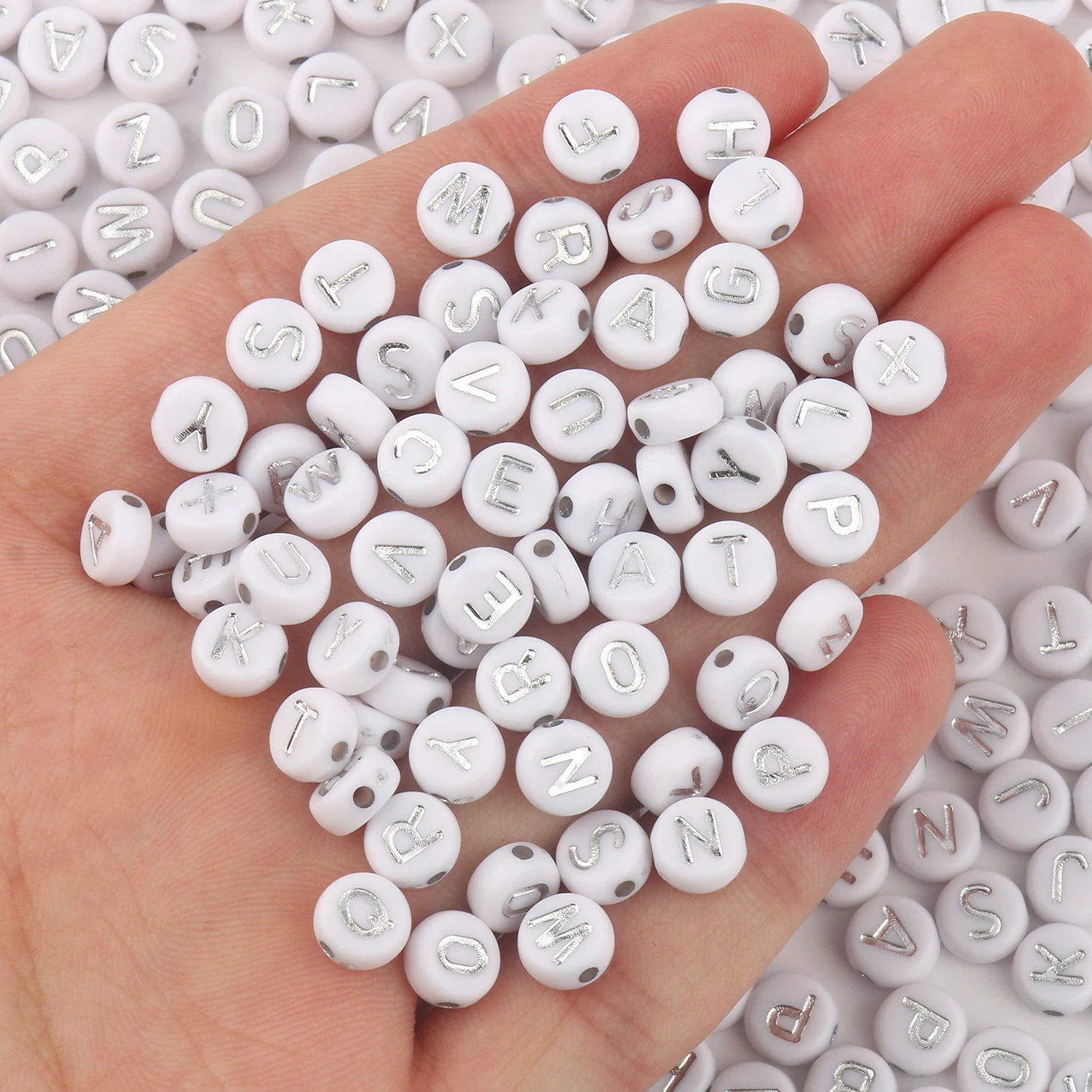 Peris Gems white silver / 100pcs 100/200pcs Letter Beads White Black Round Gold Silver Color Acrylic Alphabet Beads for Jewelry Bracelet Necklace Key Chain DIY SHEIN Amazon Temu