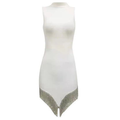 Peris Gems  White / XS Diamond Tassel Skinny Sleeveless Club Bandage Dress for Women Diamond Tassel Skinny Sleeveless Club Dress for Women SHEIN Amazon Temu