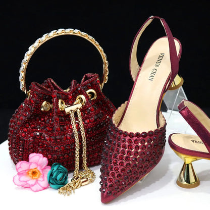 Peris Gems  Wine / 37 Pointed Toe 2pc Diamond High Heels and Purse Set for Women SHEIN Amazon Temu