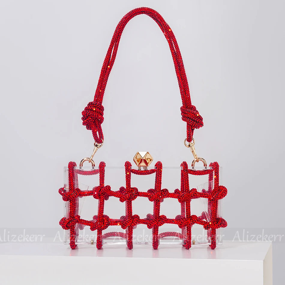 Peris Gems  Wine Red / L19 x W6 x H9.5cm Clear Transparent Diamond Rope Purse for Women SHEIN Amazon Temu