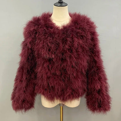 Peris Gems  Wine red / XS Coat Bust 88cm Thick Fluffy Feather Winter Coat Jackets for Women SHEIN Amazon Temu