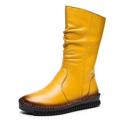 Peris Gems  Yellow / 5 Mid-Calf Genuine Leather Flat Winter Boots for Women SHEIN Amazon Temu