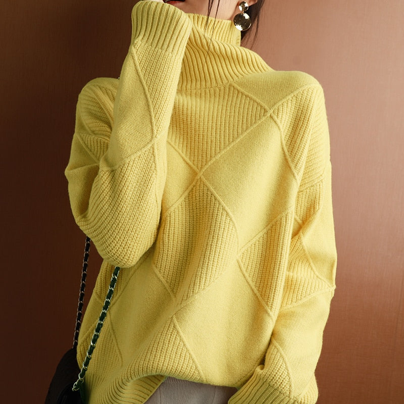 Peris Gems  Yellow / S Cashmere Turtleneck Sweater for Women | Oversized Sweater SHEIN Amazon Temu