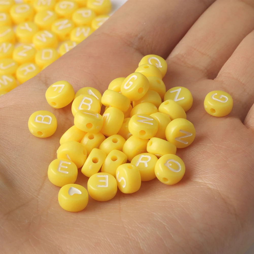 Peris Gems yellow white / 100pcs 100/200pcs Letter Beads White Black Round Gold Silver Color Acrylic Alphabet Beads for Jewelry Bracelet Necklace Key Chain DIY SHEIN Amazon Temu
