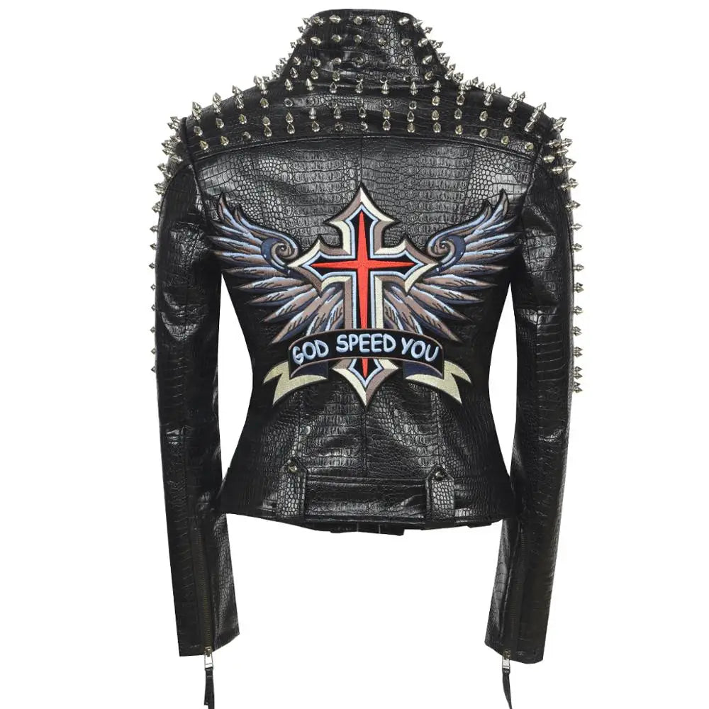 Peris Gems  ying2 / XXS Punk Style Spiked Collar PU Leather Jacket for Women SHEIN Amazon Temu
