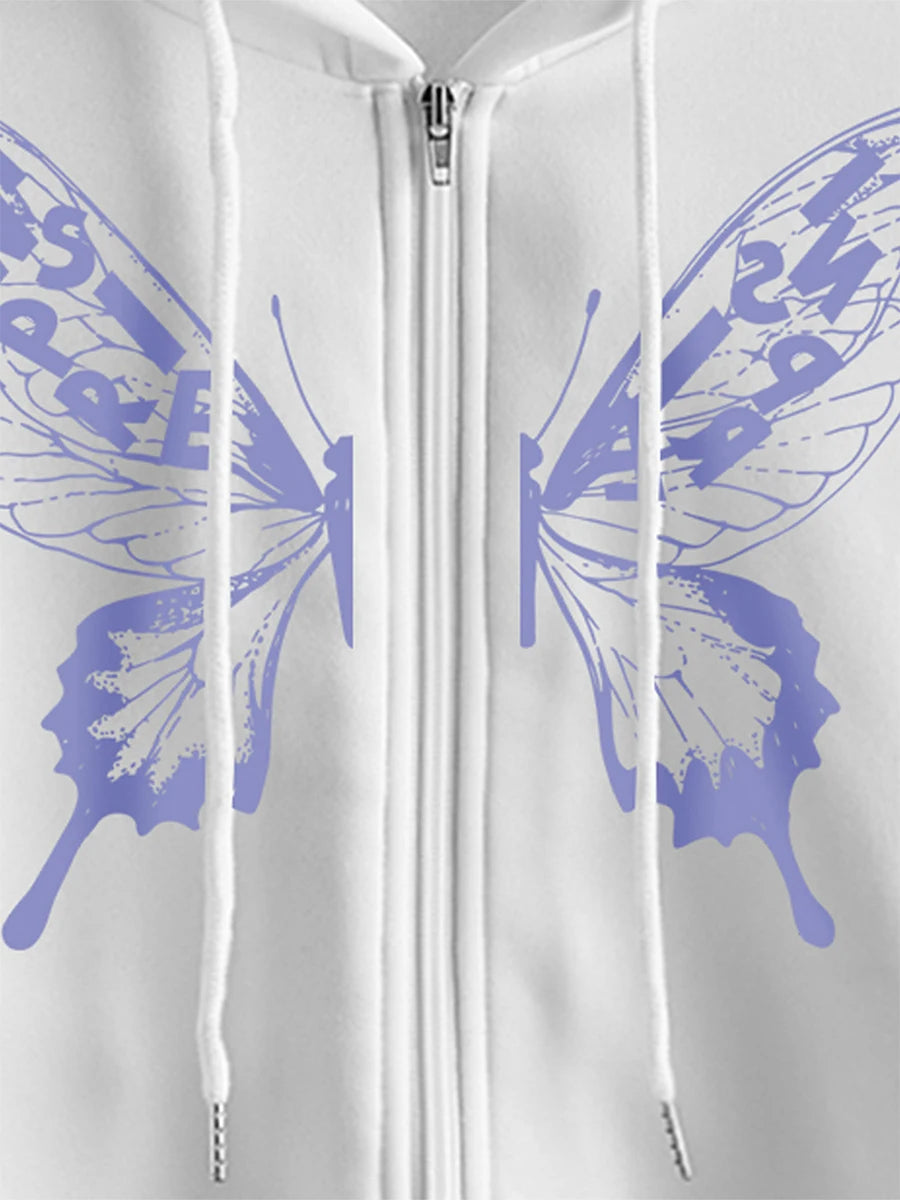 Peris Gems Yoawdats Women s Y2K 2023 Fall Casual Hooded Coat Long Sleeve Lucky Butterfly Print Zip Up Hoodie with 2 Pockets Going Out SHEIN Amazon Temu